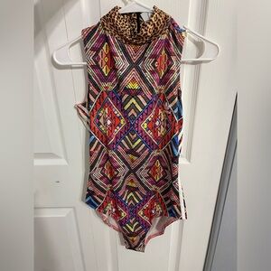 adidas Multicolor Geometric Bodysuit with Leopard Accent